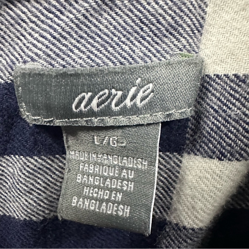 Aerie Cotton Blue White Flannel Plaid Button Up Long Sleeve Short Romper Large - Picture 11 of 13